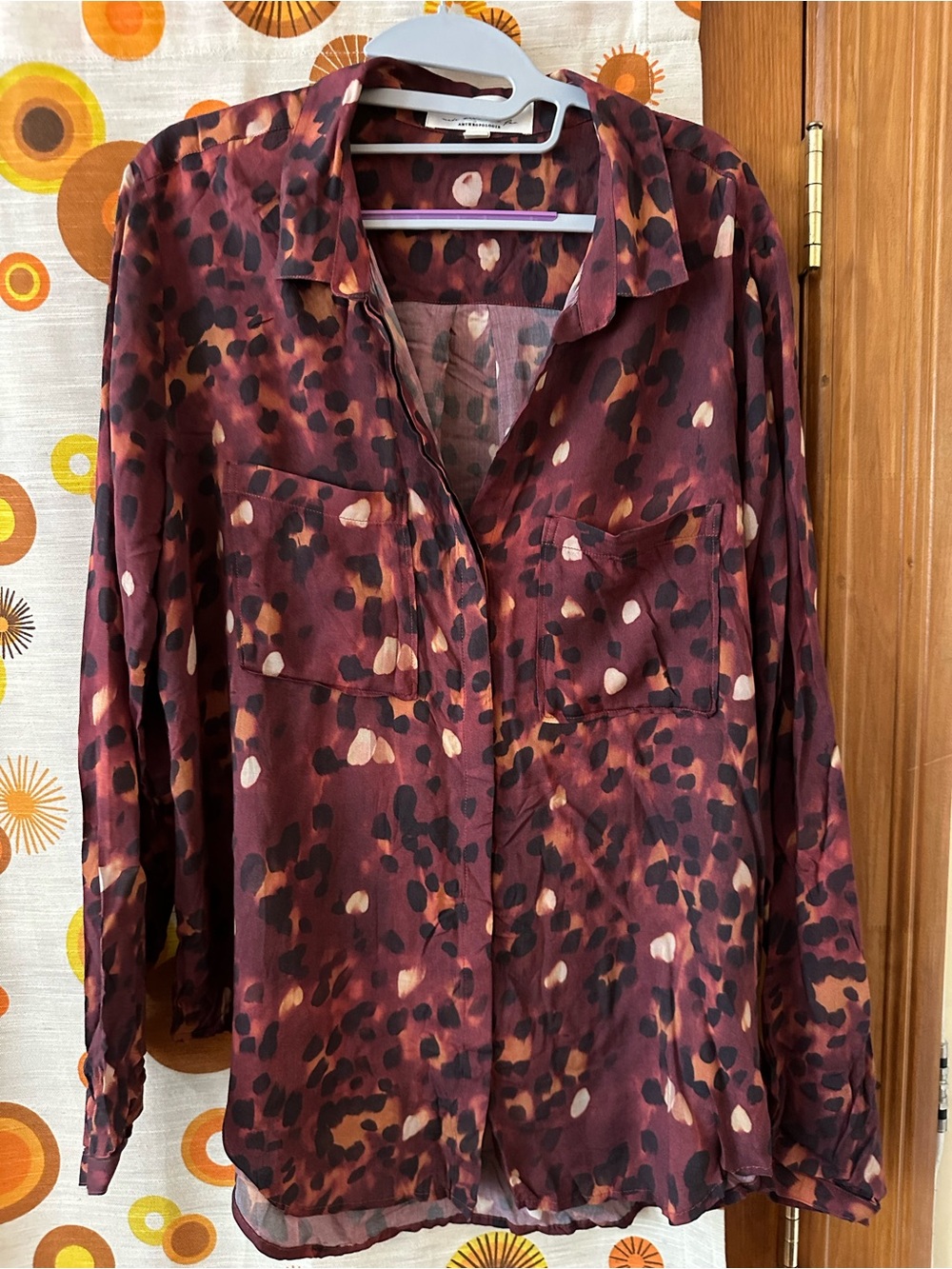 Anthropologie (Cloth and Stone) Maroon Multi-Spot Button-Down Shirt